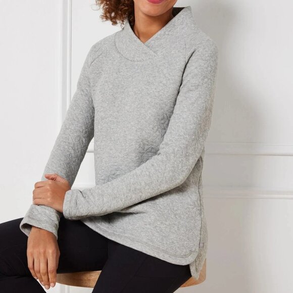 Talbots Tops - T by Talbots 2X Snowflake Quilted Wrap Neck Pullover Top Gray Silver Metallic